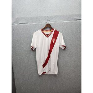 Peru National Soccer Team Jersey White/Red V-Neck Mens Athletic Shirt